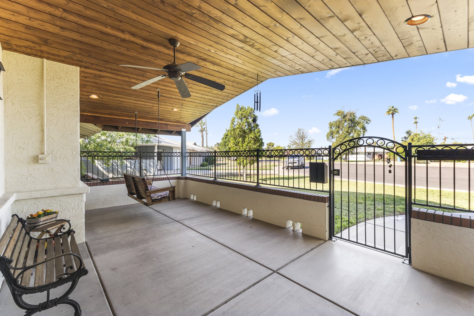 Covered patio overlooking the backyard