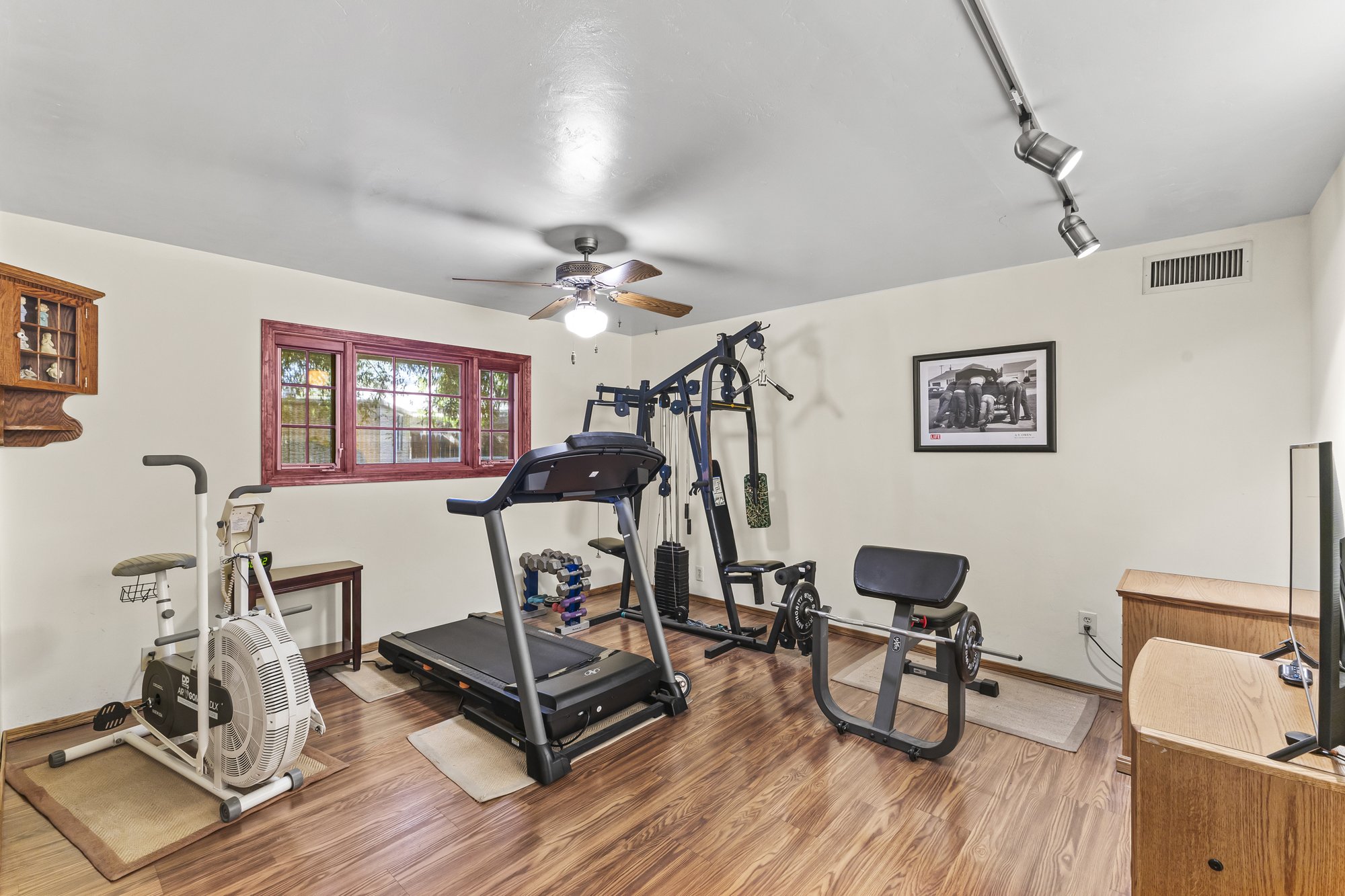 Flex room set up as a home gym
