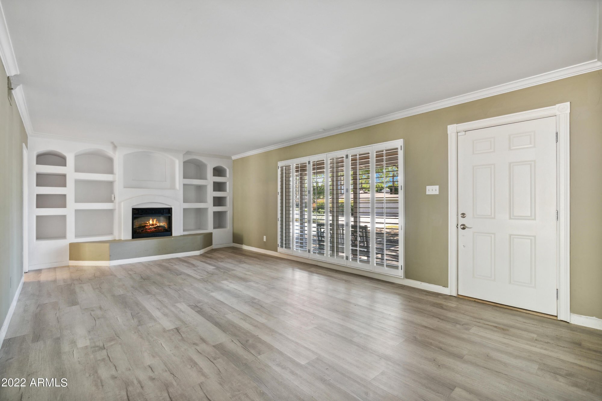 Family room with new wood look flooring