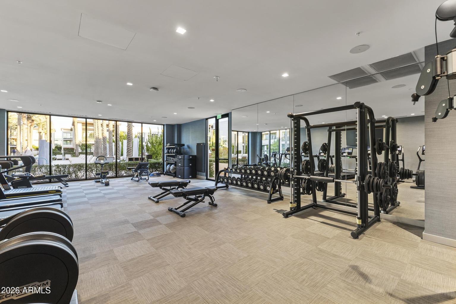 Community fitness center with mountain views