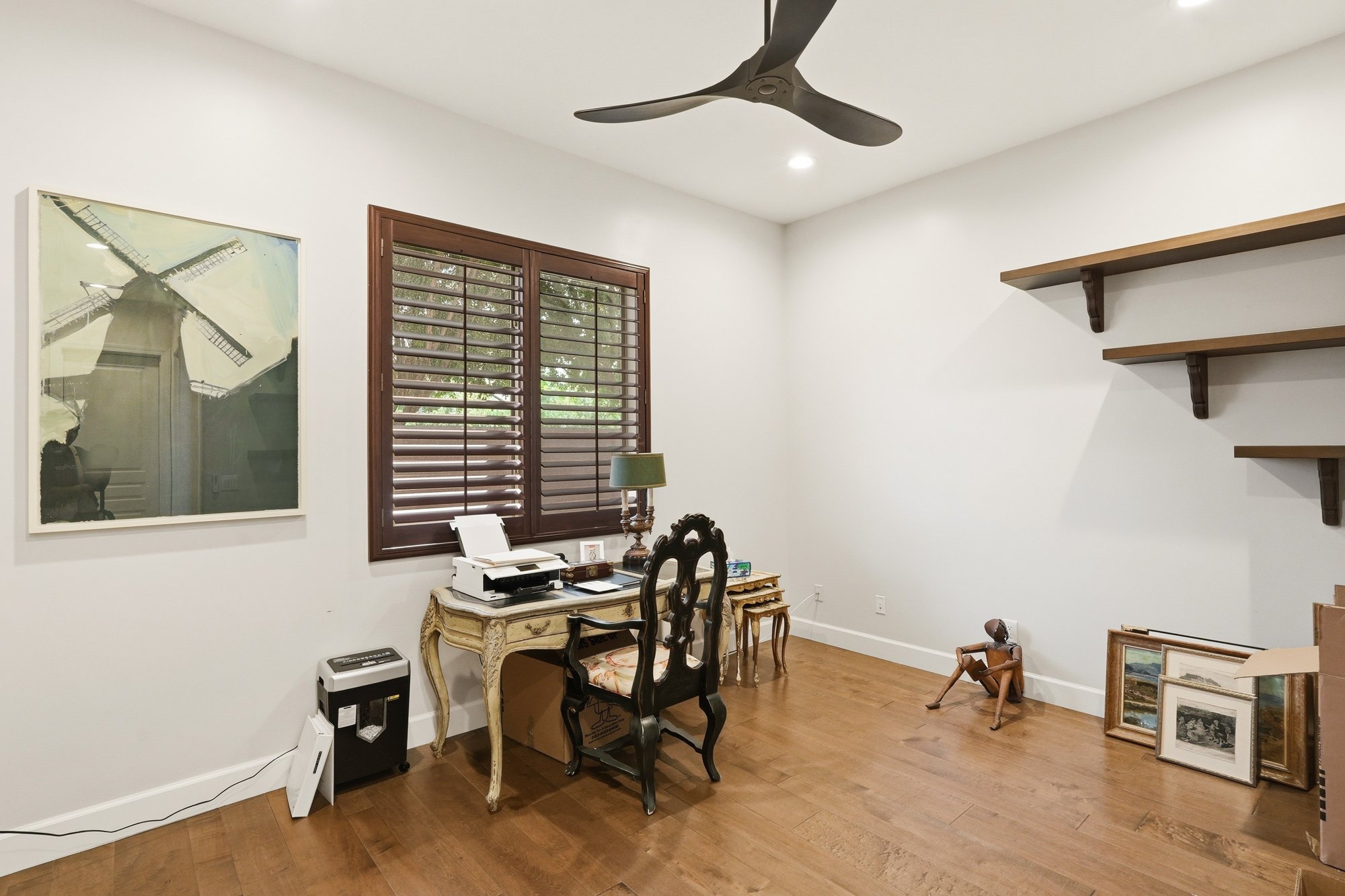 Den or home office with built-in bookshelves