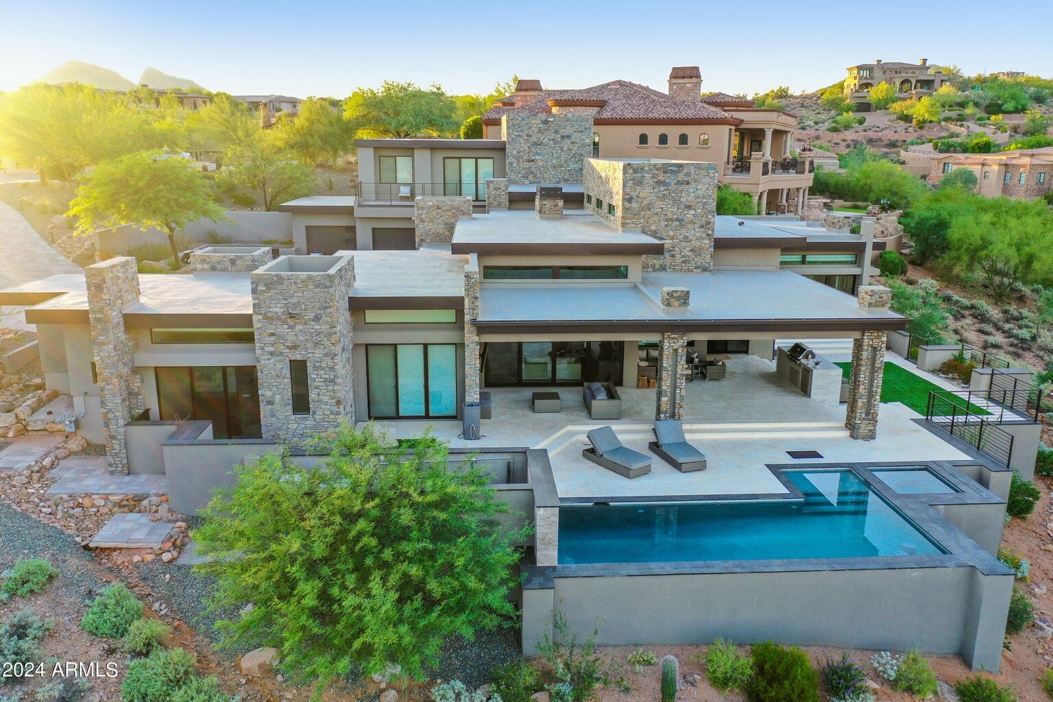 Hillside backyard pool and spa at a Fountain Hills luxury home