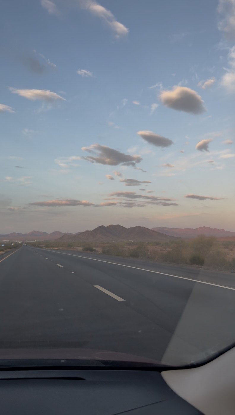 View of the Arizona mountains from the road at dusk